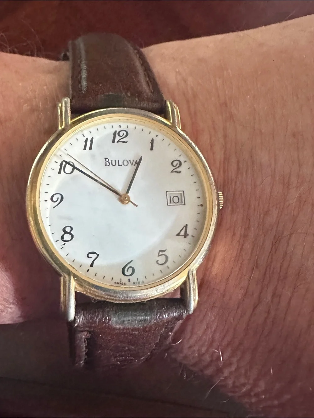 Bulova Gold-Tone Case Men’s Watch with Brown Leather Strap